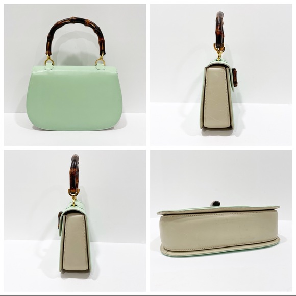 ❤️SOLD❤️Gucci mint green and off white leather vintage bamboo top handle bag - Picture 2 of 12
